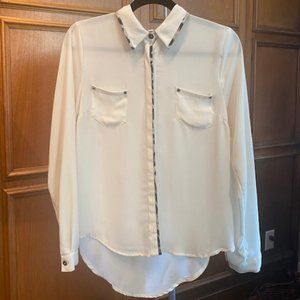 Cream Blouse with Cheetah Print Trim